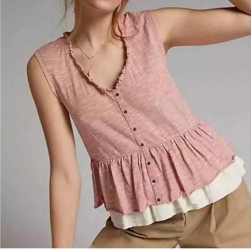 Pilcro and the Letterpress Pink Ruffle Tank Top - Picture 1 of 15